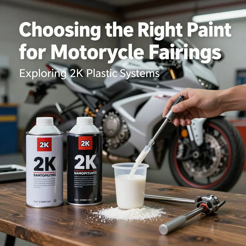An array of freshly painted motorcycle fairings demonstrating the vibrant finishes achieved with motorcycle-specific paints.