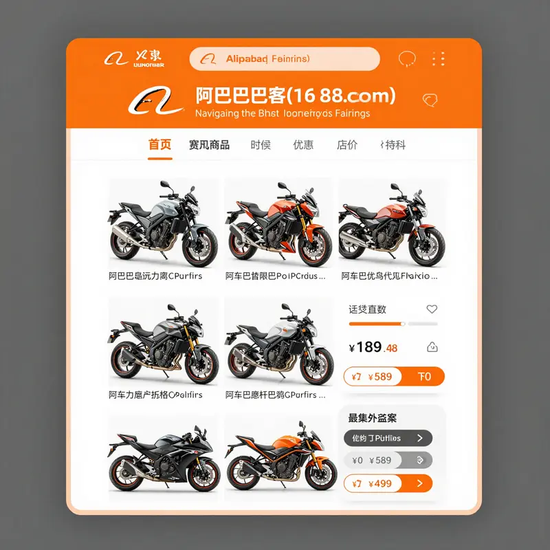 Alibaba platform displaying various motorcycle fairing options available for bulk orders.