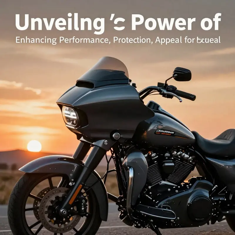 A Harley-Davidson Bagger motorcycle with a fairing at sunset, representing freedom and adventure.