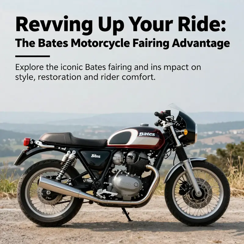 A motorcycle adorned with a Bates fairing parked against a picturesque sunset view, highlighting its aesthetic appeal.
