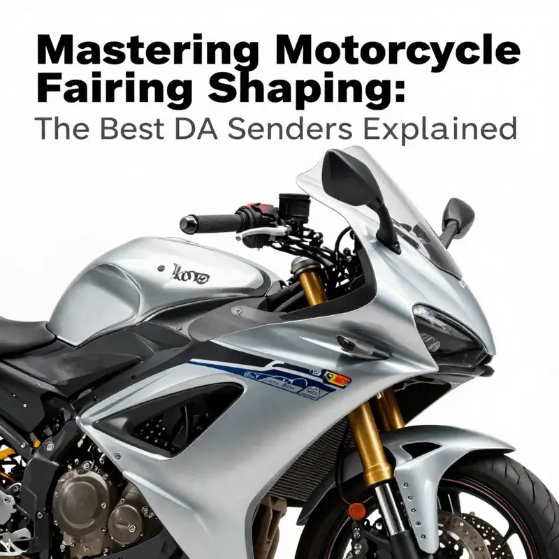 Various DA sanders ready for motorcycle fairing shaping in a professional workshop.