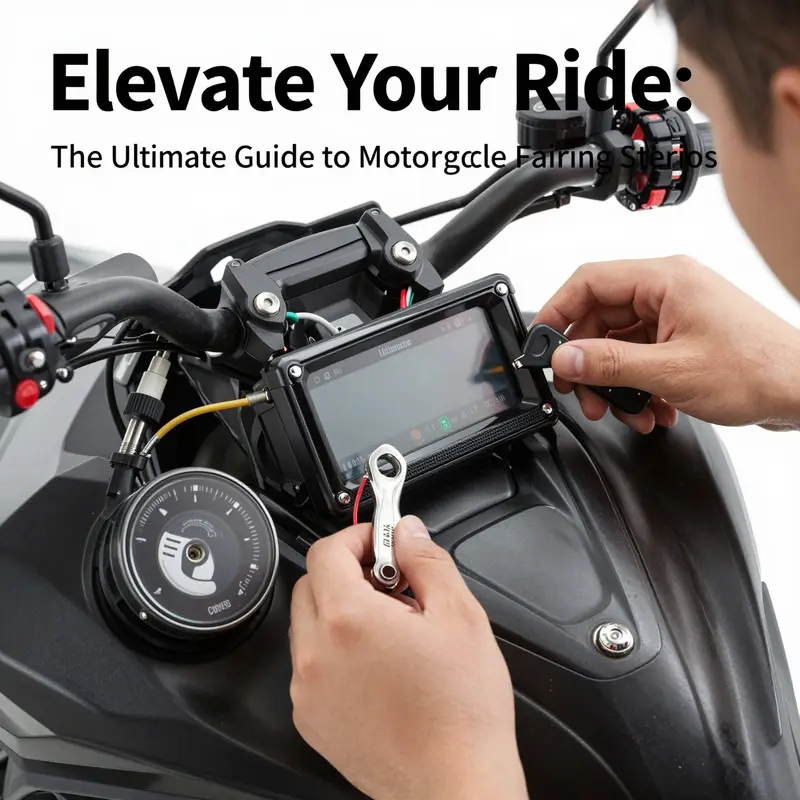 A display of various motorcycle fairing stereos highlighting essential features.