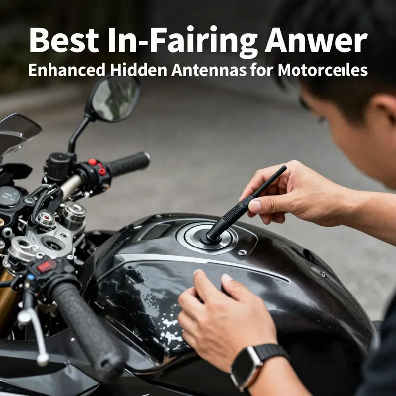 The Enhanced Hidden Antenna seamlessly integrated into motorcycle fairing, emphasizing modern design and practicality.