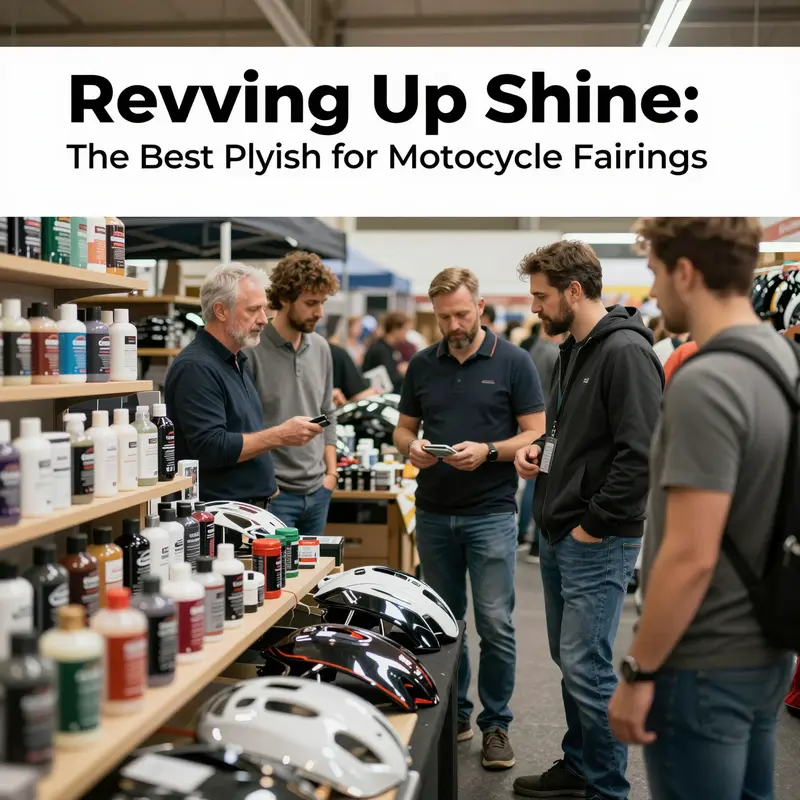 A variety of motorcycle polishes laid out in a workshop, showcasing the challenge of choosing the best option.
