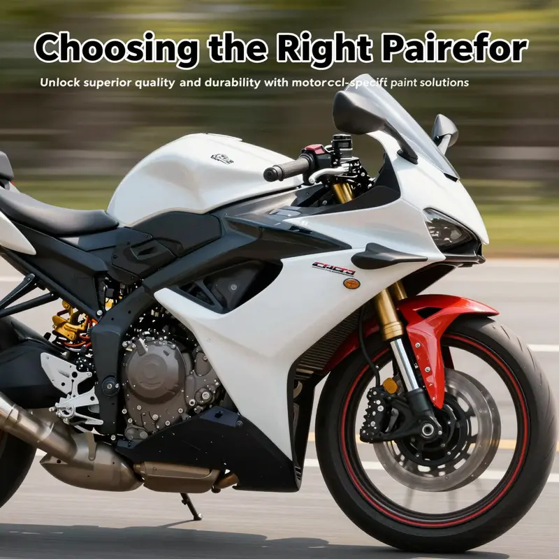 A dynamic shot of a motorcycle speeding with glossy fairings, highlighting the vibrant colors of motorcycle-specific paint.