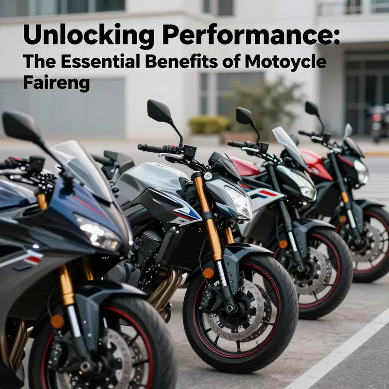 A collection of motorcycles showcasing diverse fairing designs that emphasize performance and design.