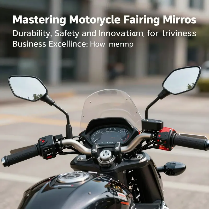 Motorcycle dashboard with CNC machined aluminum fairing mirrors featuring wide-angle lenses and integrated LED turn signals in an urban daylight setting.