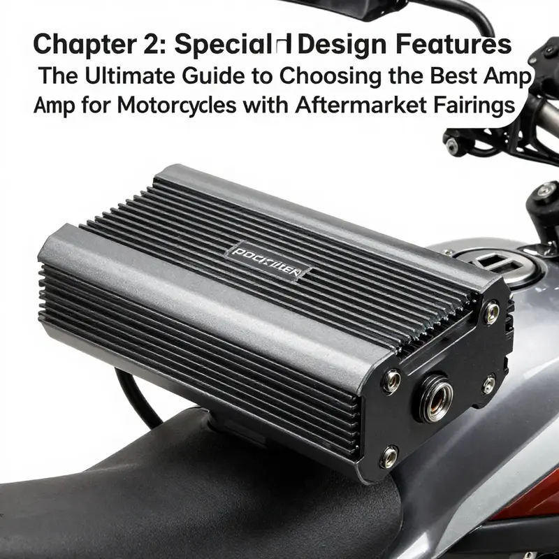 Illustration of a compact amplifier in compliance with aftermarket fairing space requirements.