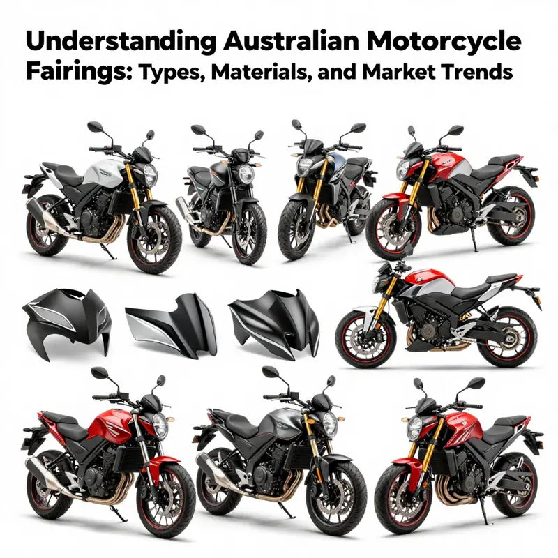 Various motorcycle fairing types displayed with accompanying motorcycles.