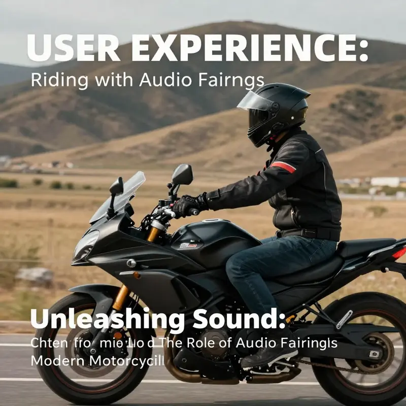 An integrated audio system within a motorcycle fairing emphasizing technological advancement in design.