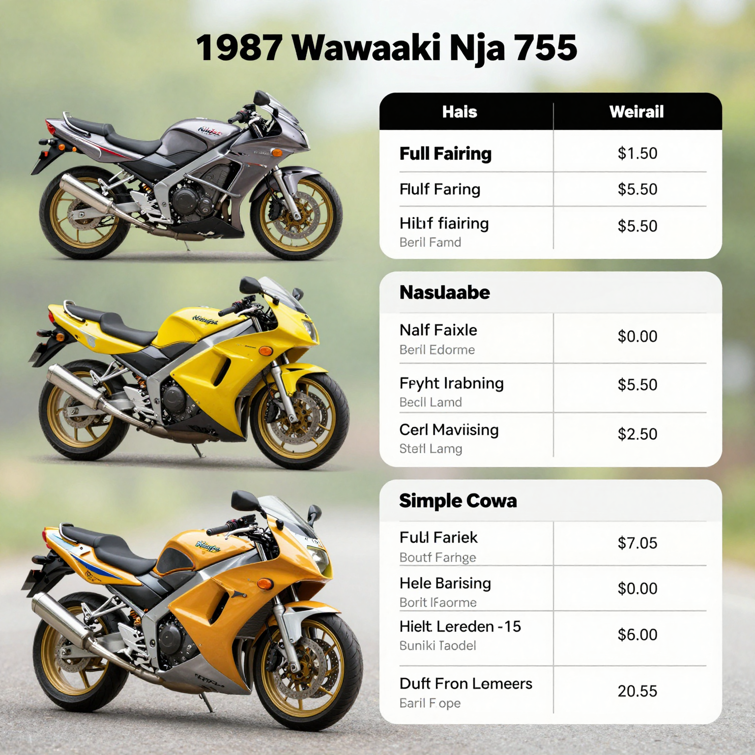 Comparison of Fairings for 1987 Kawasaki Ninja 750
