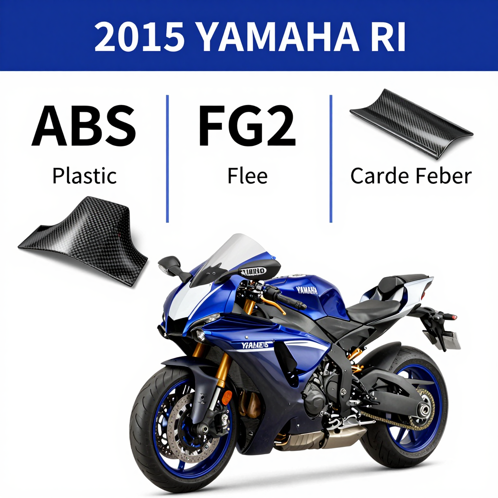 Comparison of motorcycle fairing materials for the 2015 Yamaha R1 including ABS plastic, fiberglass, and carbon fiber.