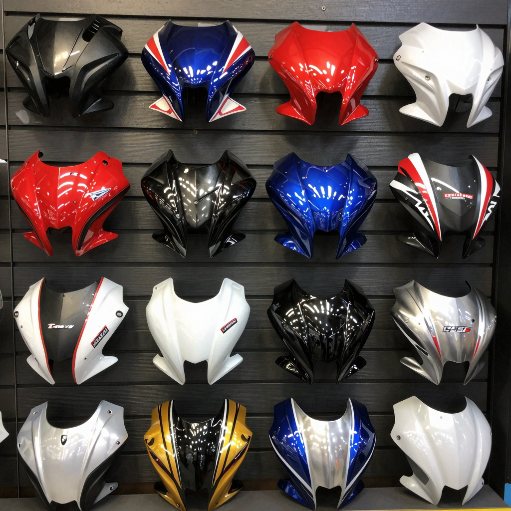 Various motorcycle fairings showcasing different styles and designs
