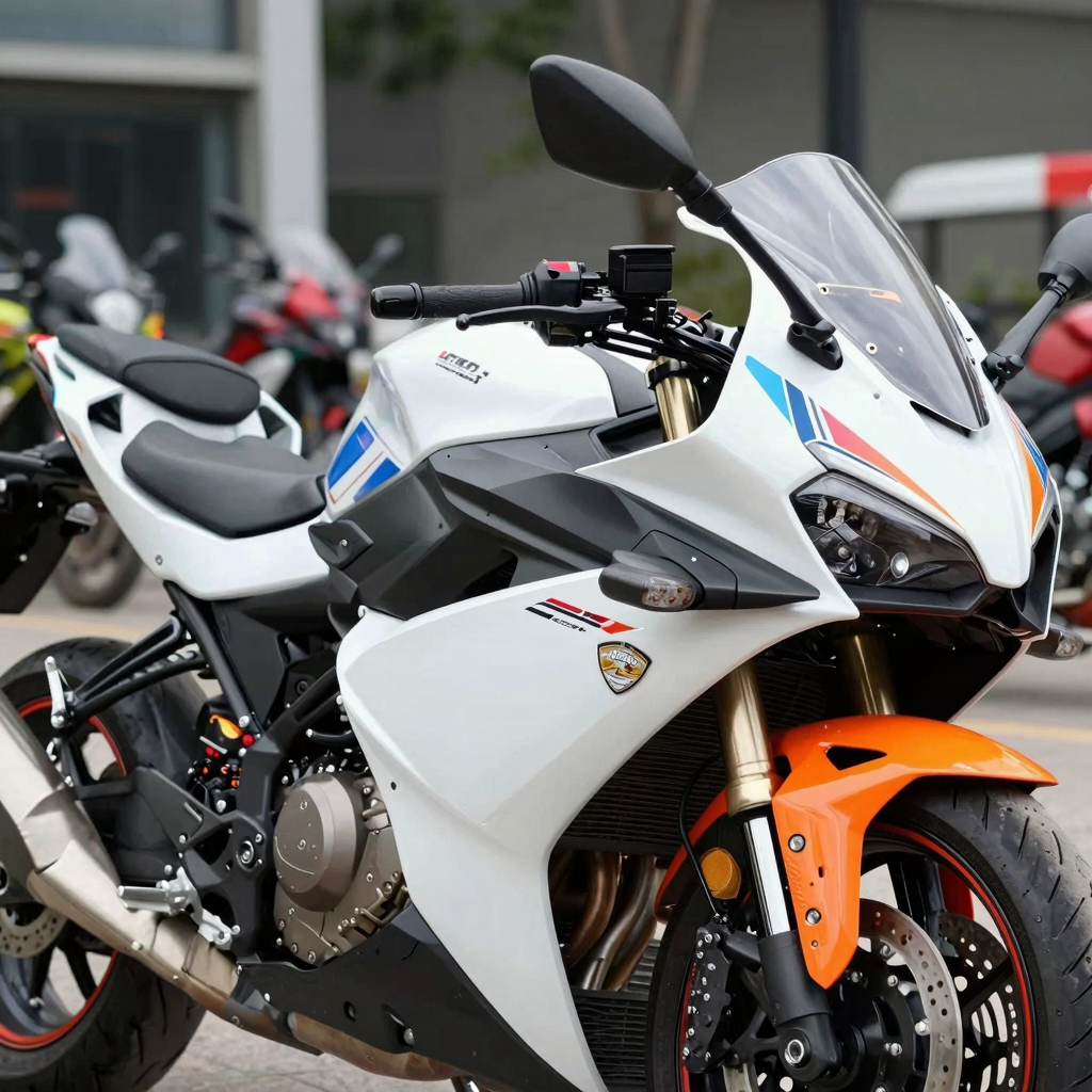 A motorcycle with custom fairings showcasing style and quality.