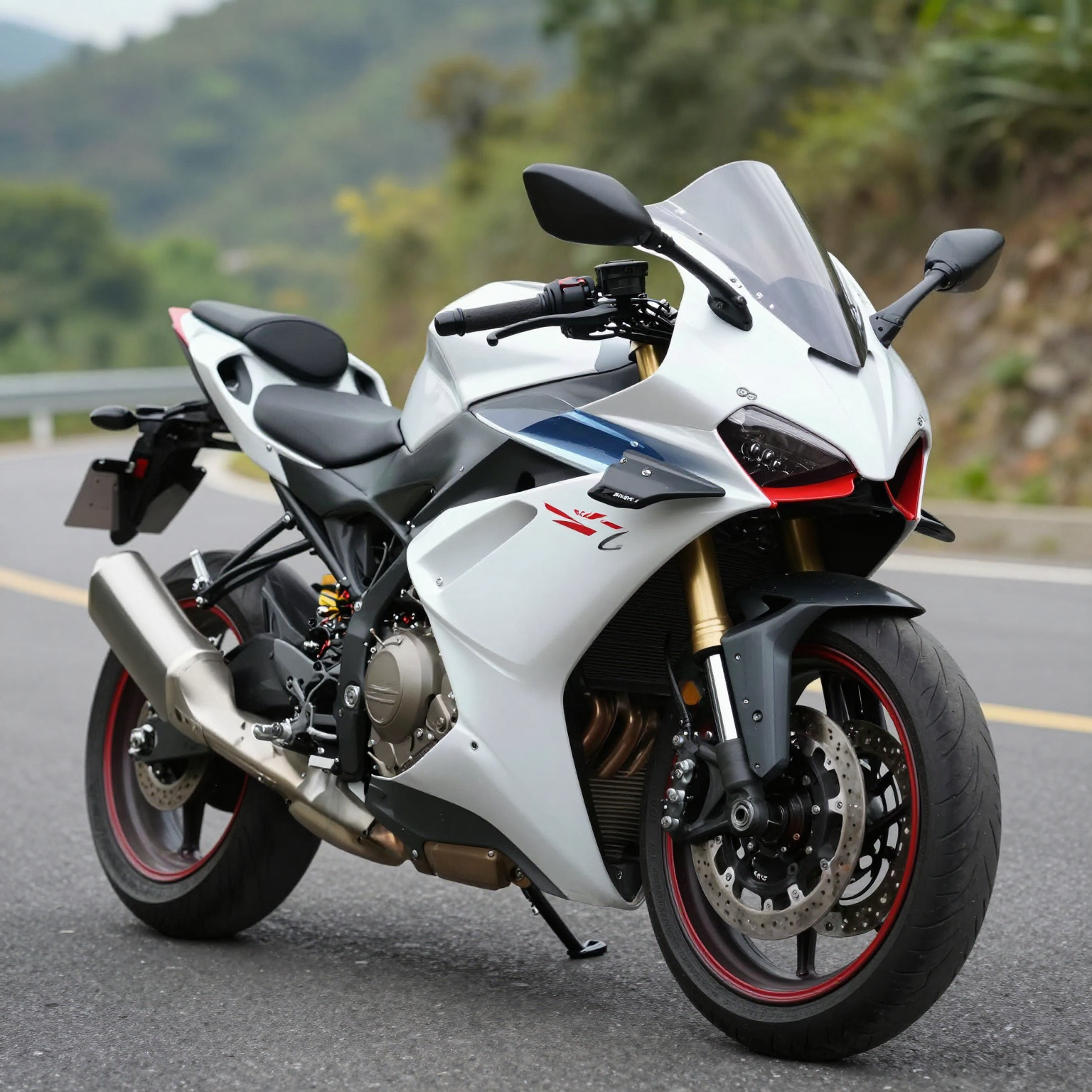 A motorcycle with custom-fit fairings showcasing elegant design