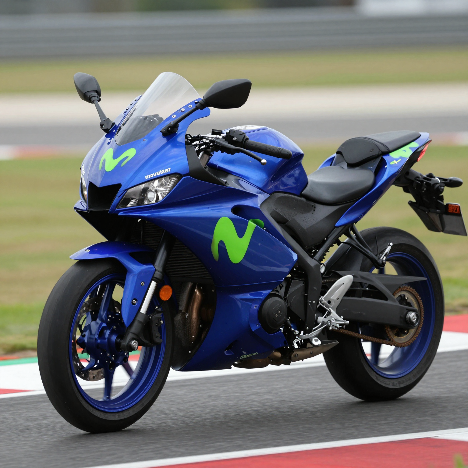 Yamaha R3 motorcycle with Movistar fairings