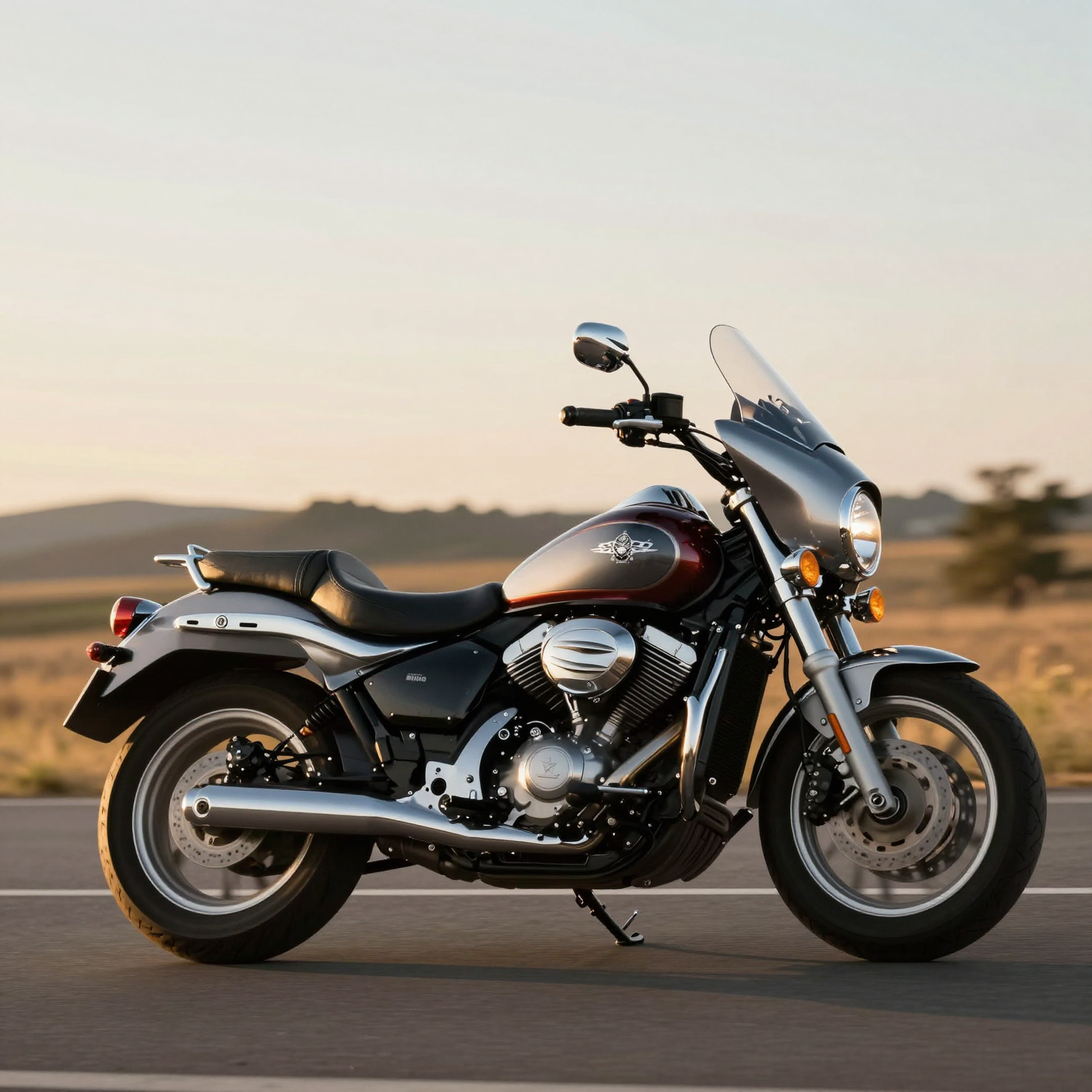 2004 Yamaha V Star 1100 with custom fairing on highway