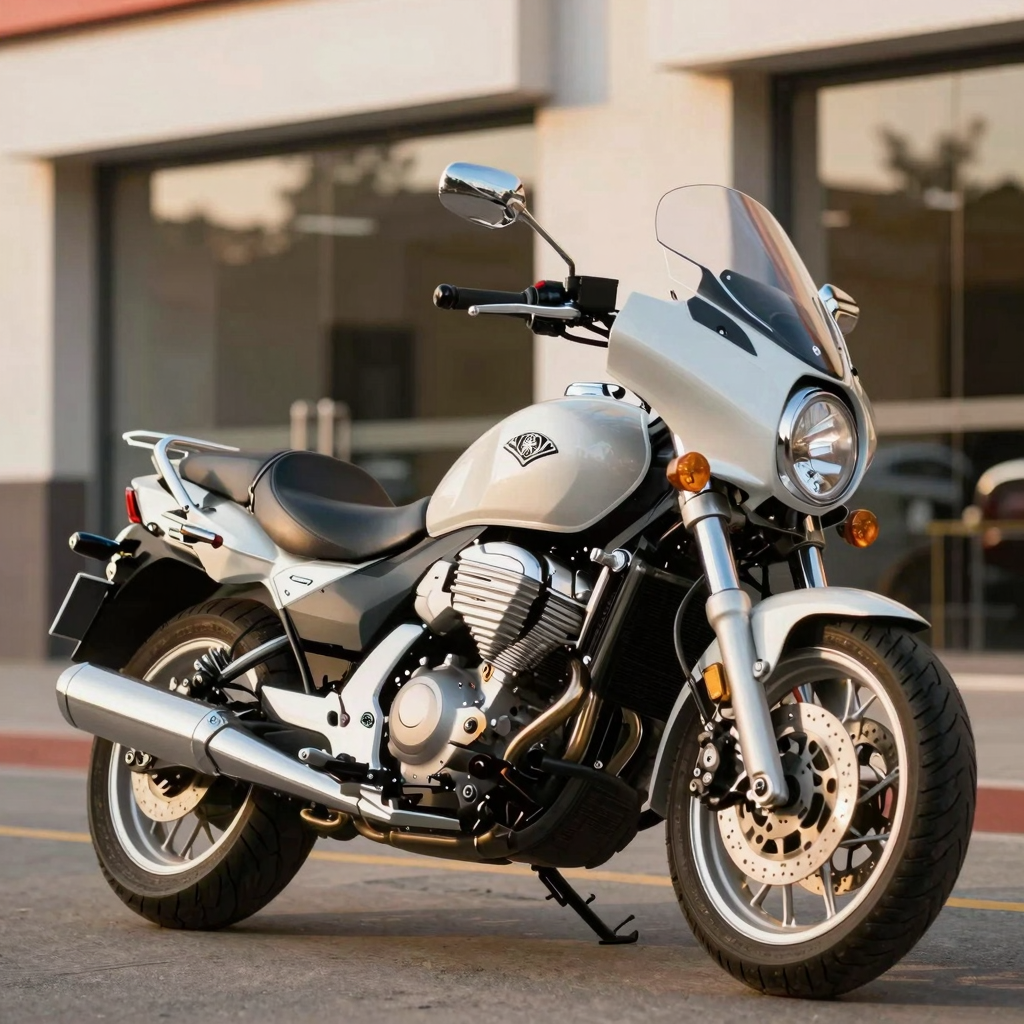 2004 Yamaha V Star 1100 with aftermarket fairing in a professional business setting