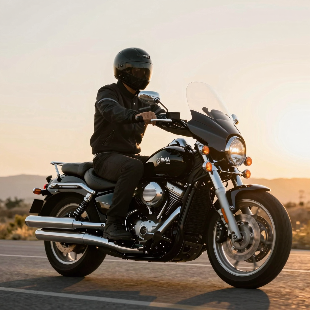 2004 Yamaha V Star 1100 with aftermarket fairing on the open road