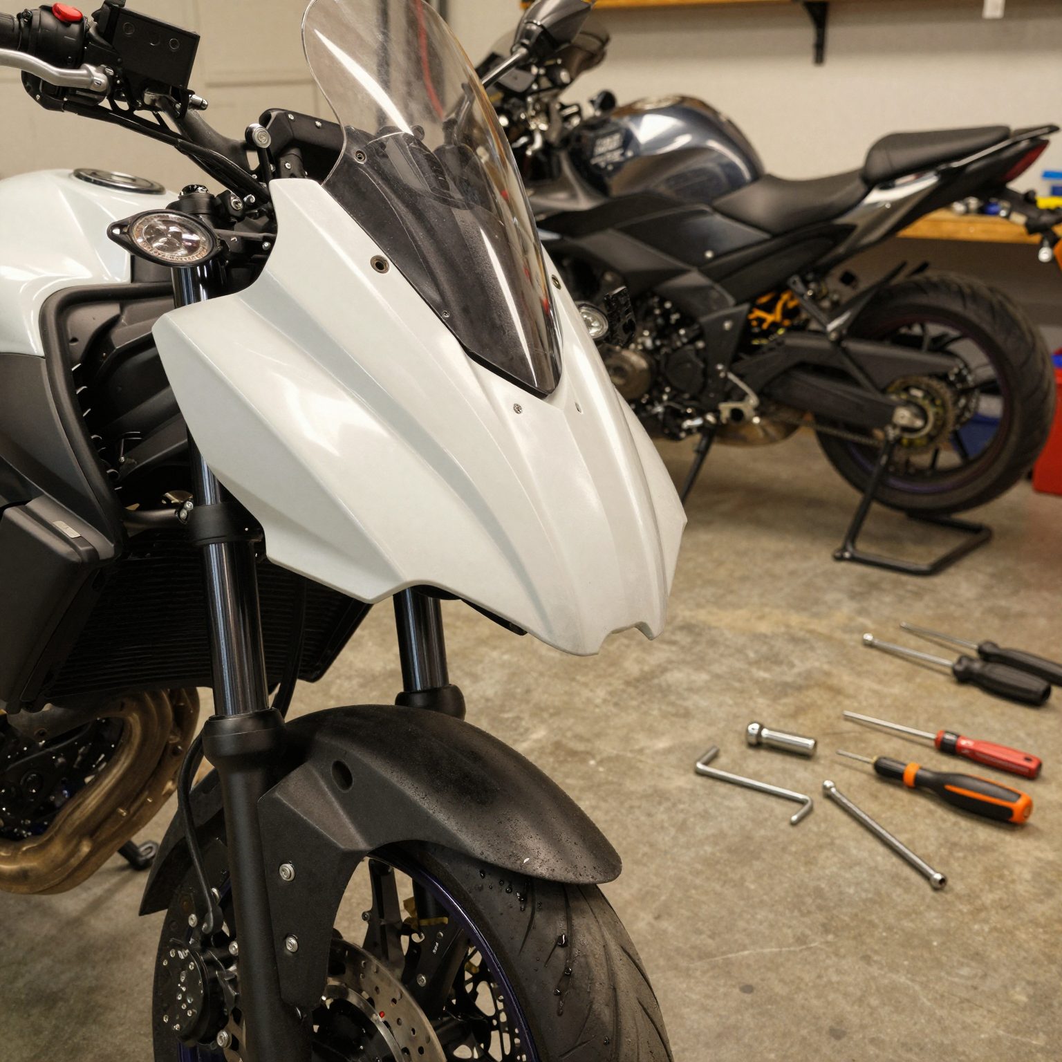2018 Yamaha Bolt front fairing installation in a professional workshop