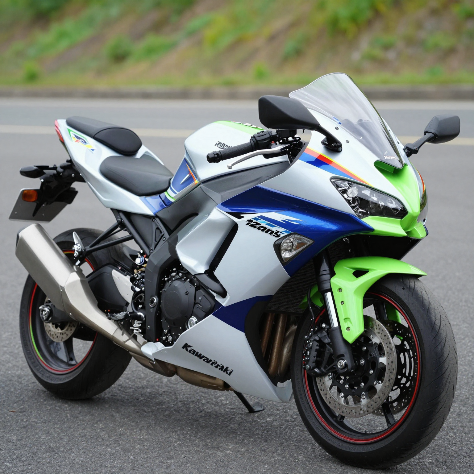 Kawasaki ZX14 with colorful fairing parts