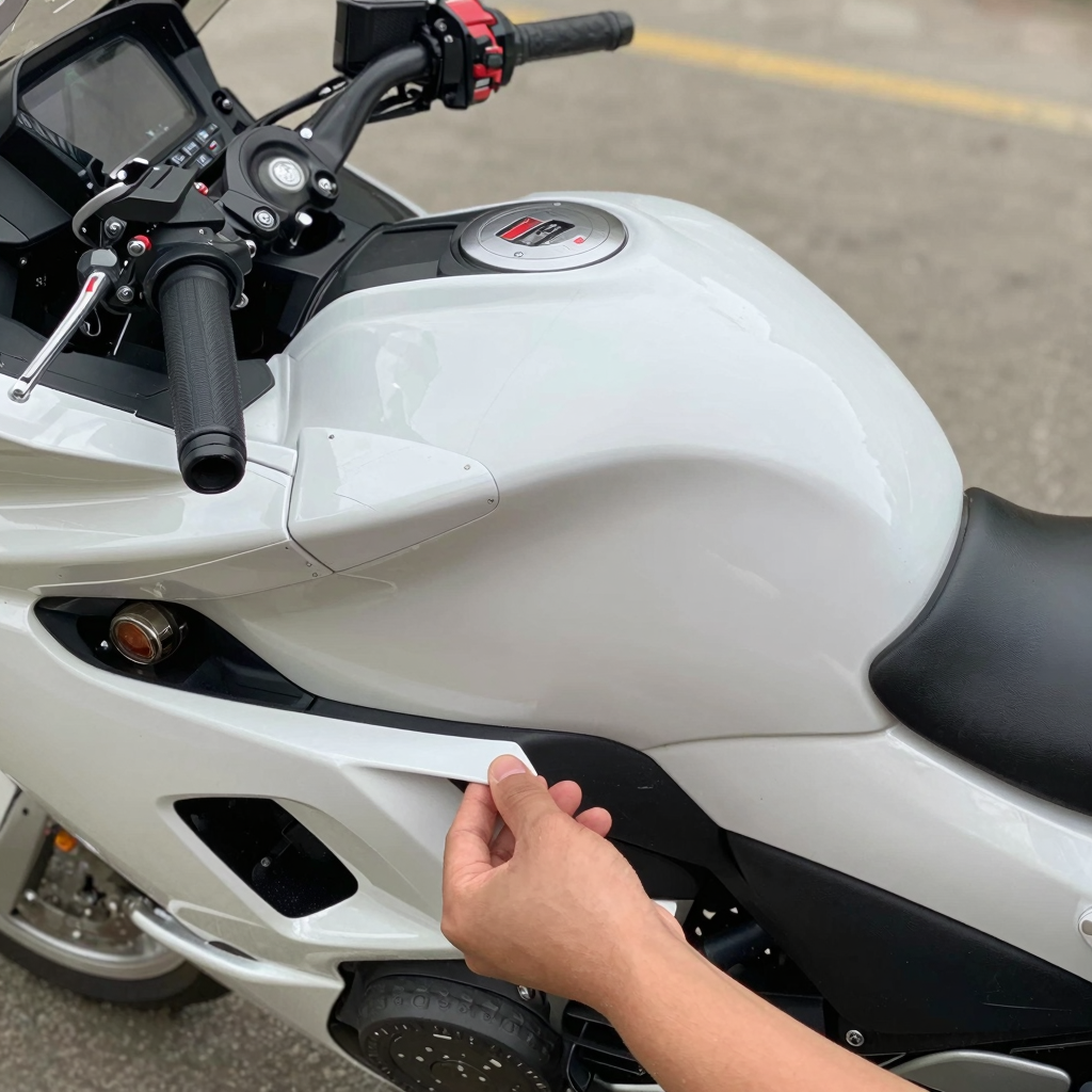 Installation image for upper fairing trim on 1994 Honda GL 1500 SE