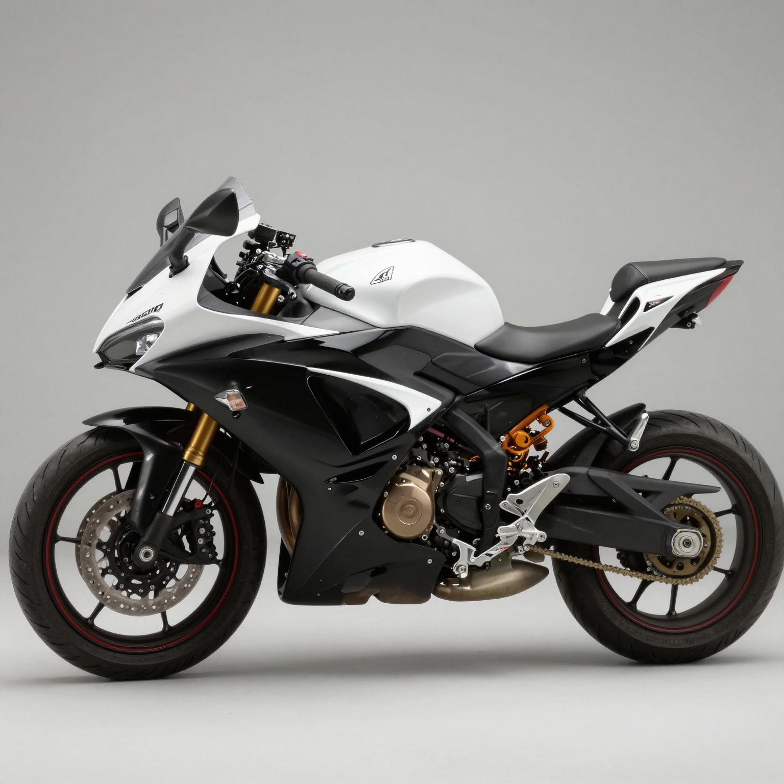 Motorcycle with White Upper Black Lower Fairings