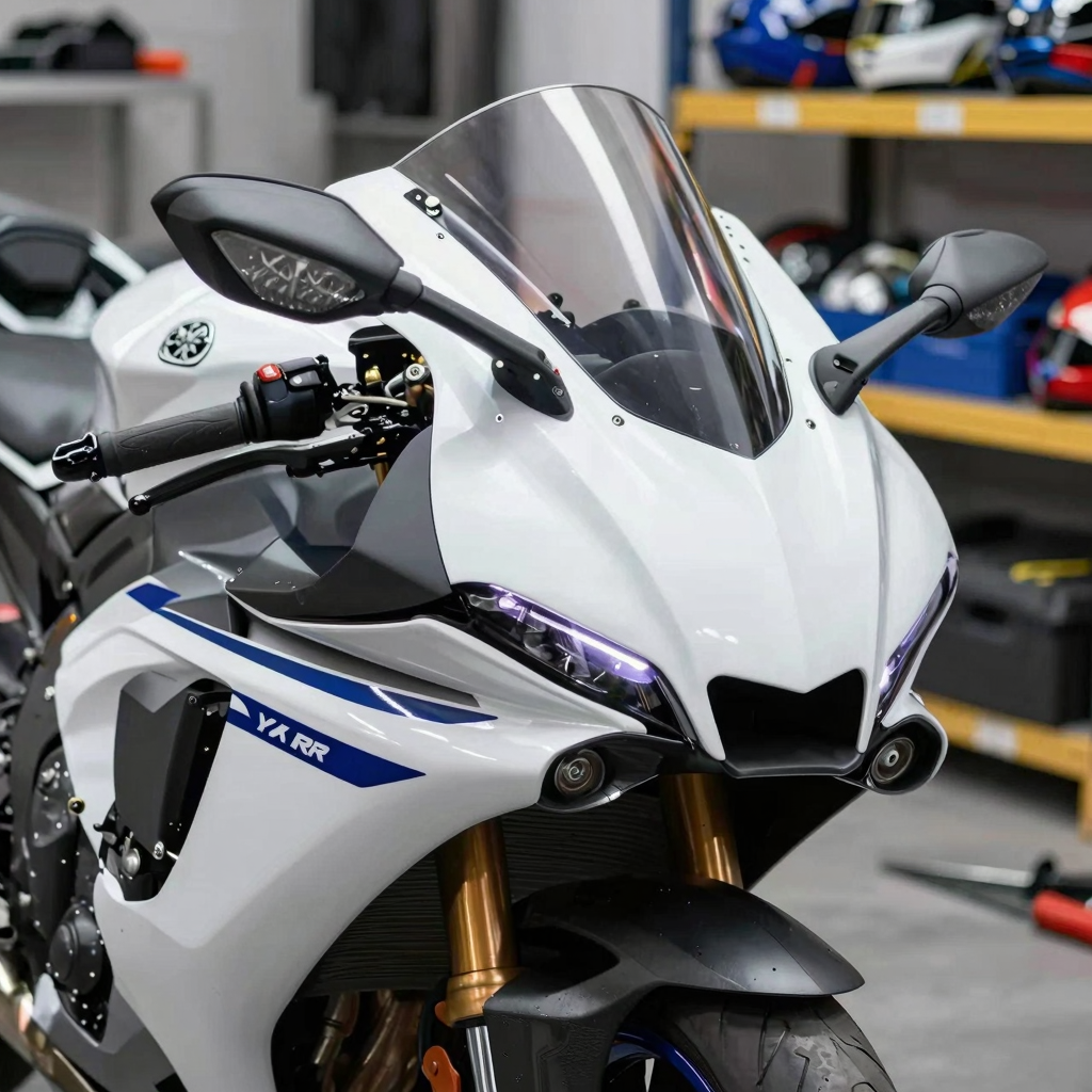 Professional setup showing Yamaha motorcycle fairings installed
