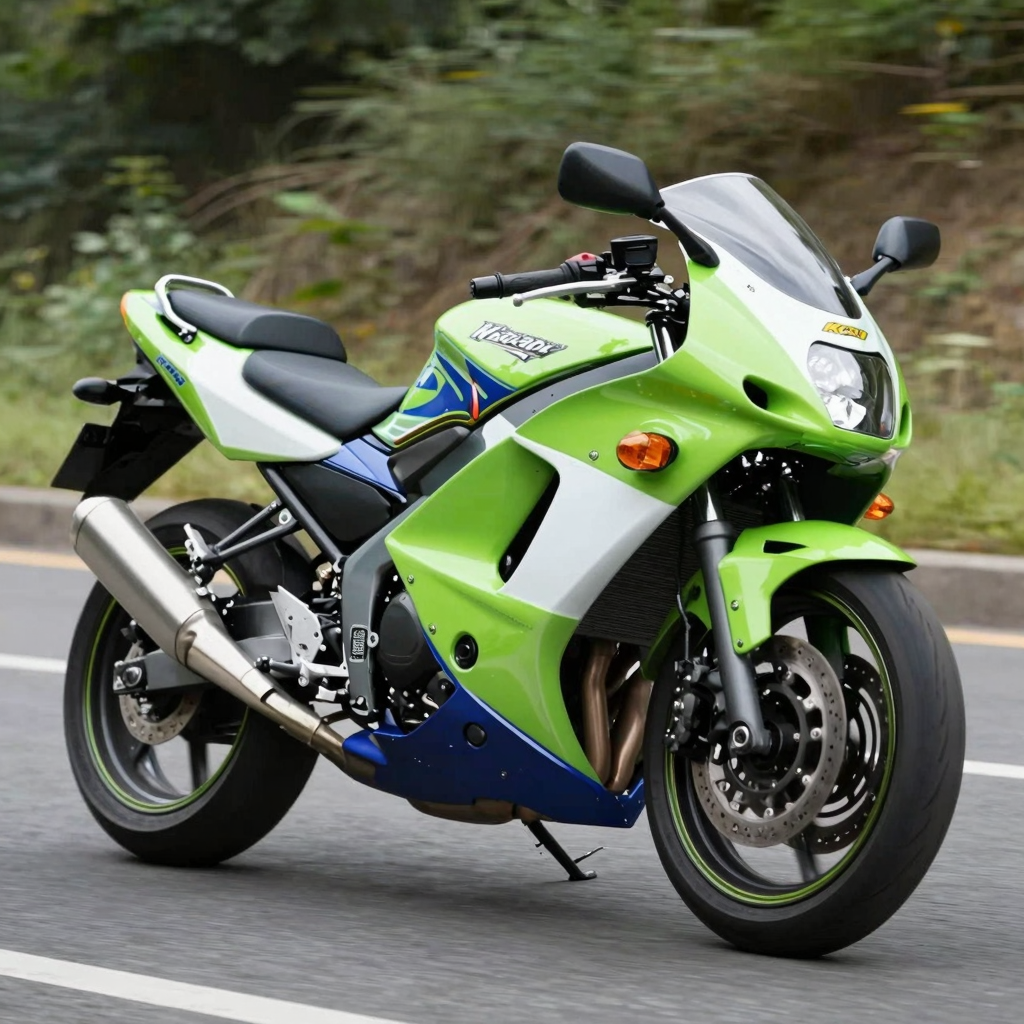 Upgraded fairings for a 2005 Kawasaki 636 motorcycle showcasing sleek design and vibrant colors.